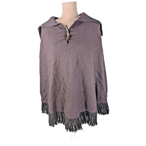 Fisherman Sweater Poncho Shawl 100% Wool Fringed Sz Medium Classic Preppy Retro